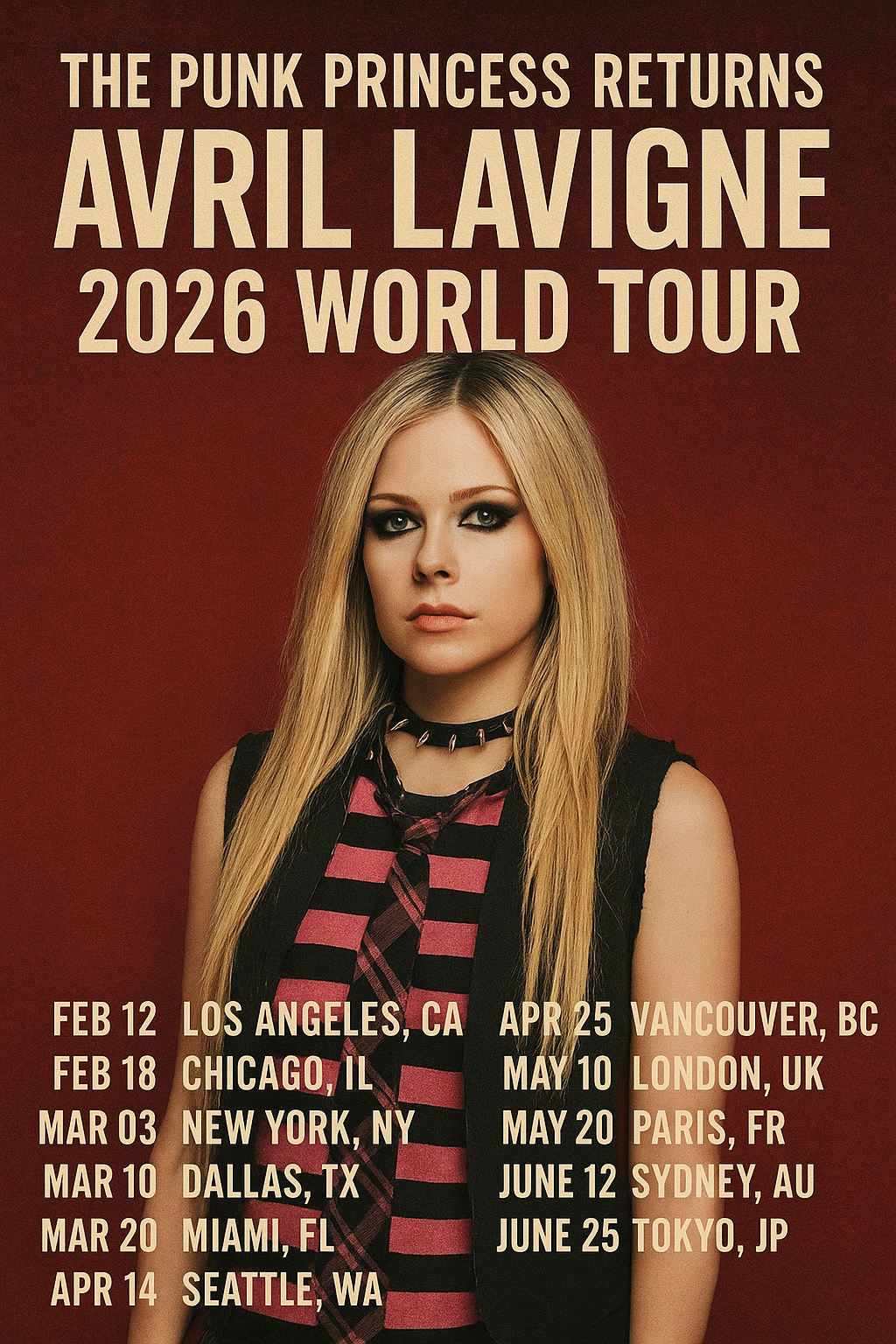 The Punk Princess Returns: Avril Lavigne Announces Explosive 2026 Global Tour — New Music, New Era, Full World Takeover!
