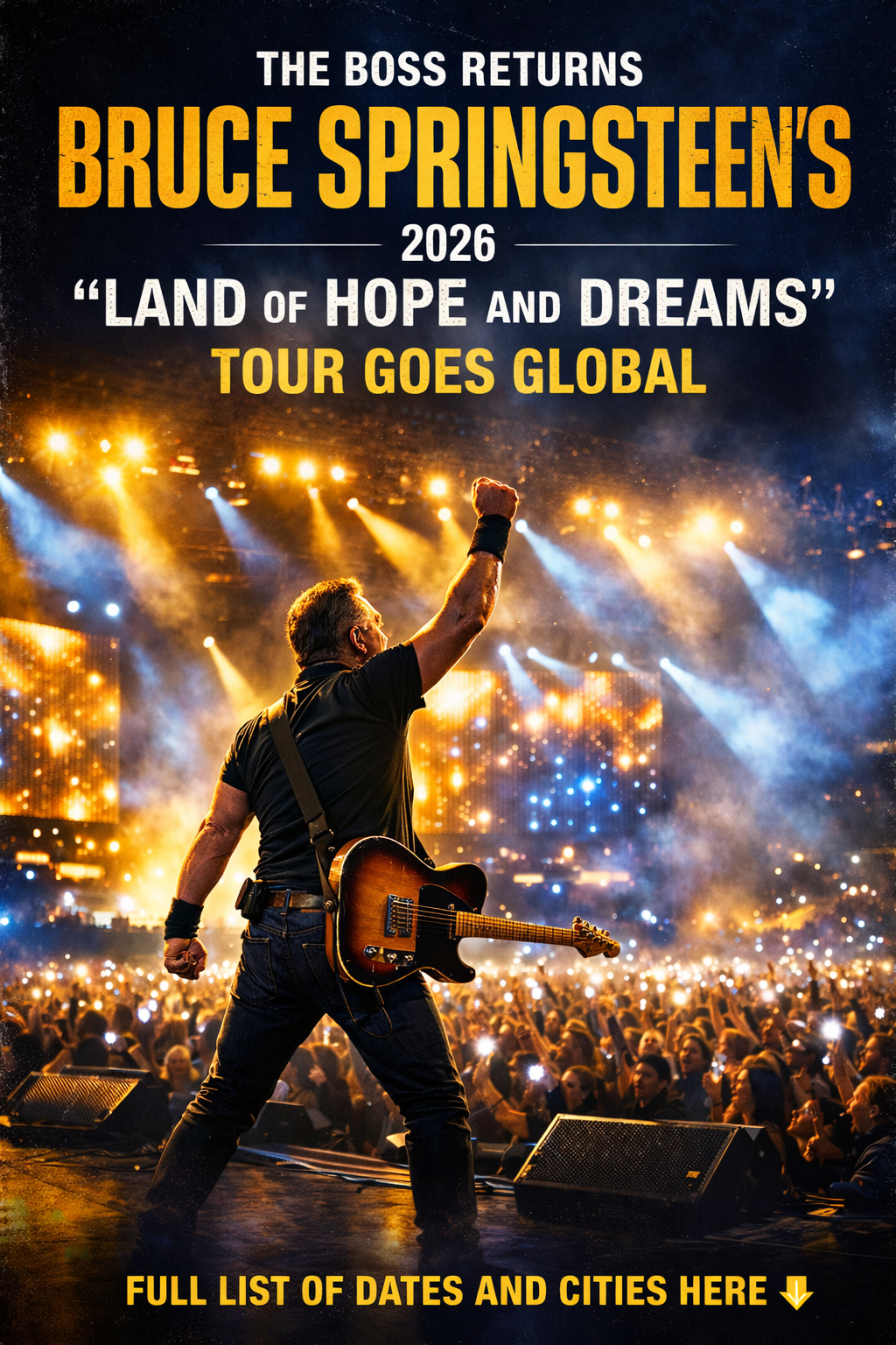 The Boss Returns: Bruce Springsteen’s 2026 “Land of Hope and Dreams” Tour Goes Global… Full List of Dates And Cities Here